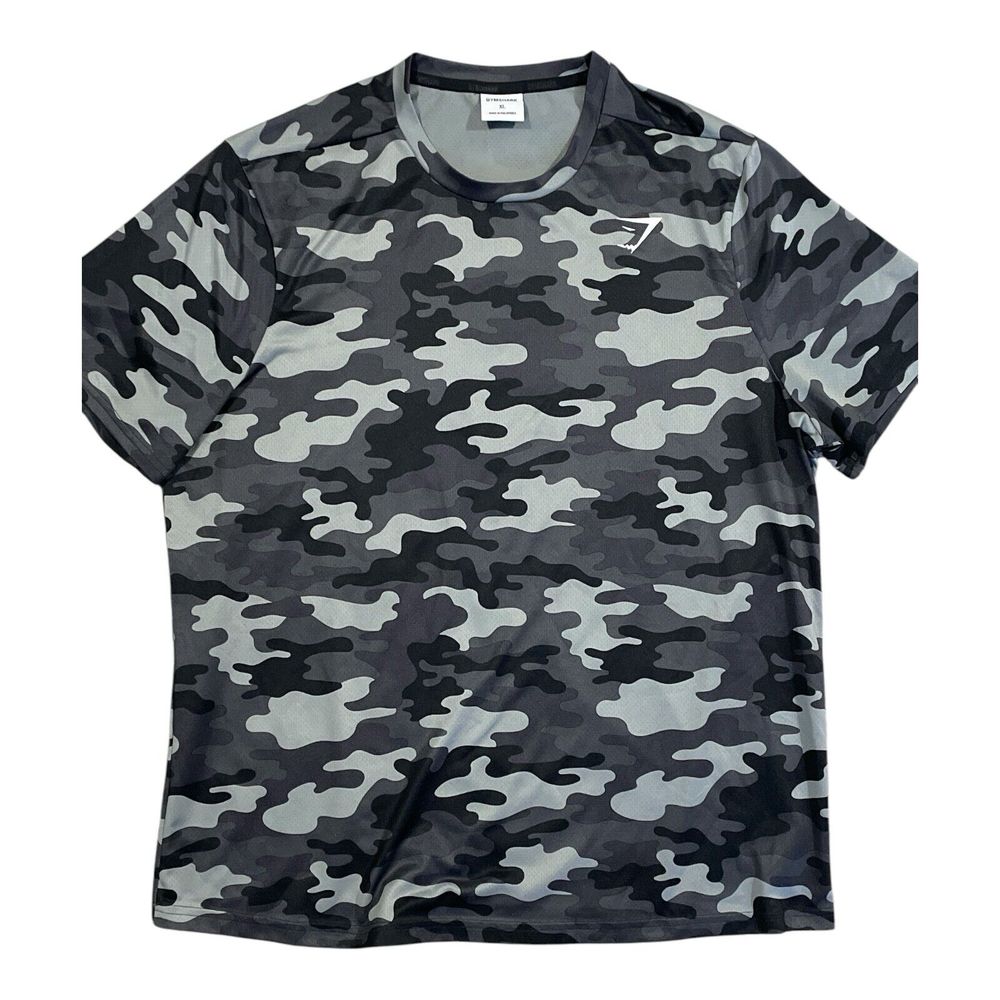 Gymshark Shirt Mens Xl Black Grey Camo Performance Training Workout Outdoors